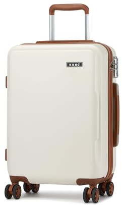 KONO Handgepäck Koffer Hartschalen Leicht ABS+PC Koffer Klein Reisekoffer mit TSA Schloss und 4 Rollen 55×38×20, 33L, Weiß/Braun