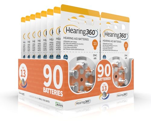 Hearing360 Hörgerätebatterien PR48 Größe 13, Quecksilberfreie Batterien extra langlebig und zuverlässig (15 Blister, 90 Batterien)