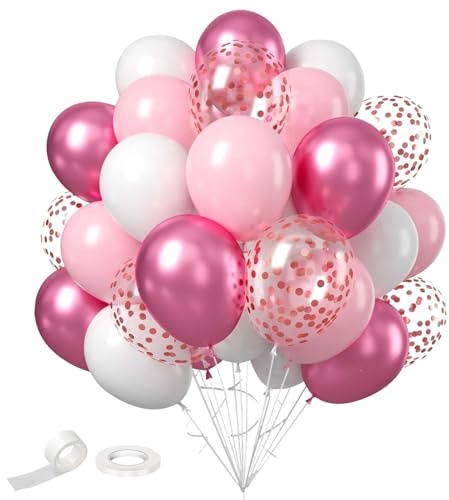 60 Stück Luftballons Rosa Weiß,12” Latex Ballons,Konfetti Ballons,Macaron Helium Luftballons,Partyballon Deko für Geburtstag Valentinstag Jubiläum Hochzeit Graduierung Feier Party