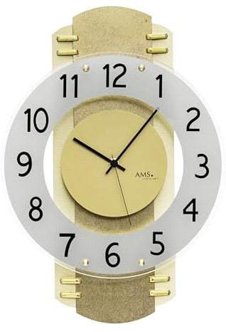 AMS Wanduhr 5619 - Funk-Wanduhr, Küchenuhr, geräuscharme Uhr, Holzgehäuse, 40x28cm, Wohnzimmeruhr, arabische Ziffern