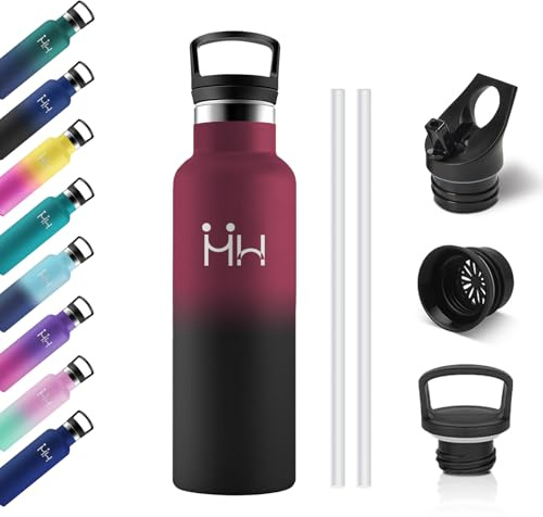 Trinkflasche Edelstahl 500ml, Auslaufsichere Isolierflasche mit Strohhalm, BPA-Frei, Kohlensäure Geeignet, Einhandöffnung, Vakuum Thermosflasche, Wasserflasche für Kinder, Sprudel, Camping, Gym