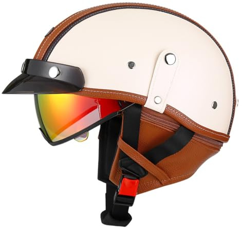 Casques Jet De Moto Casques Vintage ECEDOT Homologué Face Ouverte À L'allemande Demi Casque De Moto avec Visière Casque Mobylette Moto Bols pour Adulte Femme Homme