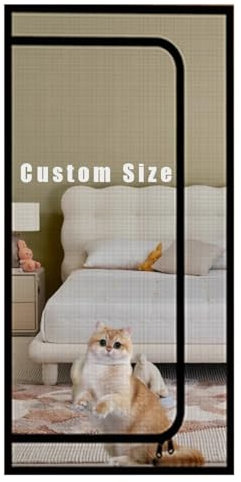 Fly Insect Screen Door, Cat Protection Net with Zipper, Durable Polyester Door Mesh for Living Room, Bedroom, Kitchen, Patio, Corridor, Custom Size