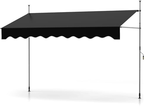 COSTWAY Klämmarkis, balkongmarkis utan borrning med handvev, justerbar höjd och UV-beständig, markis, solskydd för terrass, balkong, trädgård (300 cm, svart)