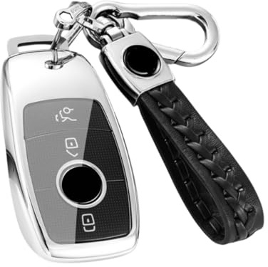 Z.MYUKI 【5 couleurs】 Coque de clé avec porte-clés pour Mercedes GLC X253 2015-2022 Accessoires Key Cover, argenté