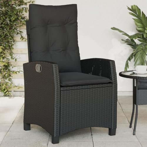 Emmtore Gartensessel mit Kissen,Gartenstuhl mit Verstellbarer Rückenlehne,Liegestuhl mit Stahlrahmen, Sessel Stuhl Relaxsessel,Poly Rattan,Schwarz,Ohne Fußablage