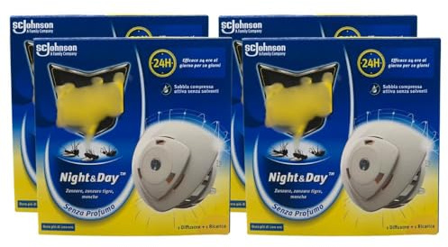 Antizanzare Elettrico Inodore a Sabbia Compressa, Efficace 24 Ore al Giorno per 10 Giorni, Diffusore e Ricarica (4 Unità)