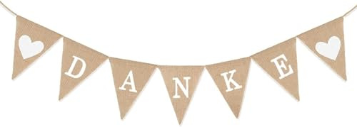 qingmeng Danke Girlande Banner, Jute Hochzeit Flagge Wimpelkette, Boho Vintage Hochzeitsdeko Deko für Hochzeit Abschied Party Hochzeitsgirlande JGA Accessoires Frauen