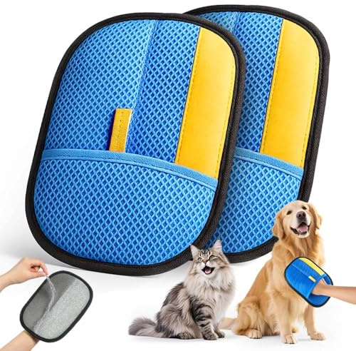 JGLXF 2026 Thickened Electrostatic Pet Hair Removal Gloves (2 Pcs) - Reusable Strong Grooming Gloves for Cats & Dogs, Hair Remover Gloves for Couch, Furniture, Carpet, Car Seats & Clothing Blue