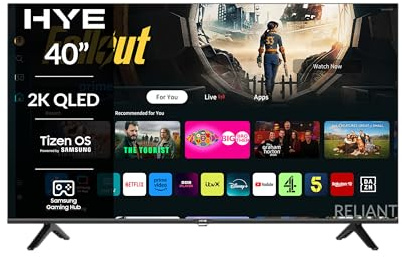 HYE 40 Inch QLED Smart TV – Full HD 2K LED Flat Screen Television, Slim Bluetooth Smart Television with Tizen OS, Voice Control, WiFi, 3 HDMI, 2 USB, Gaming Hub – Black - 40QLEDS1008