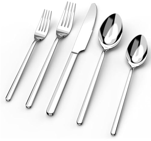 HIKAA Besteck Set 4 Personen, 20 Teiliges 18/10 hochwertigem Bestecksets | Cutlery Set Spiegelpoliert, Edelstahl Essbesteck Spülmaschinenfest für Zuhause, Restaurant, Hochzeit, Party, (Silber)