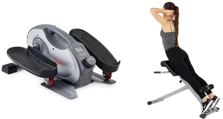Sunny Health & Fitness Smart Portable Fully Assembled Magnetic Under Desk Elliptical Peddler + 45 Degree Hyperextension Roman Chair, Steel, Grey, One Size SF-BH6629