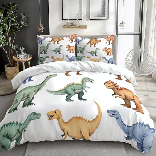 BJCJGGL Housse de Couette 160x200 Adolescent Dinosaure Parure de Lit 1 Personne avec Fermeture Éclair et 2 Taie d'oreiller 65x65 cm - Doux Respirant Microfibre Housse de Couette
