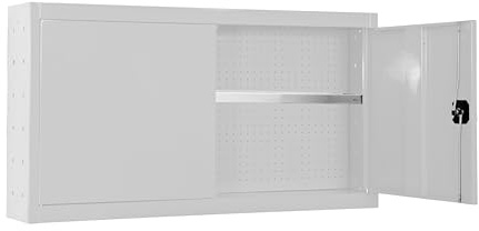 PROREGAL Werkzeugschrank hängend AMEGO | 1x Fachboden | HxBxT 65x90x27,5cm | Metall | Abschließbar | Weiß | Werstattschrank Hängeschrank
