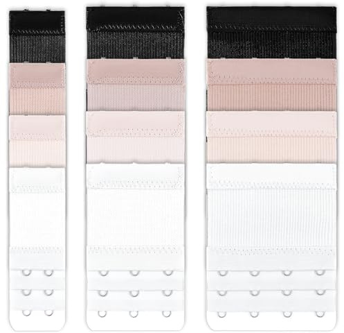 Grevosea 12 Pcs Bra Extenders 2/3/4 Hook Bra Strap Extender Soft Nylon Strap Extension for Women Plus Size Comfortable Fit Adjustment (Black White Nude Beige)