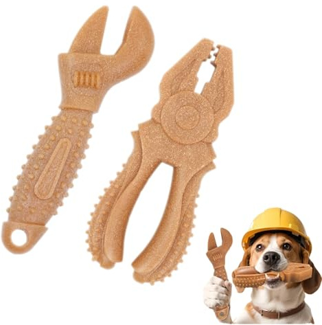 Dog Chew Toys, Aggressive chewer toy for Medium& Large dogs, Made of real pine wood and durable Food-Grade nylon, with Tool Shape Design for Dental Cleaning and Long-Lasting Chewing (brown-2 pieces)
