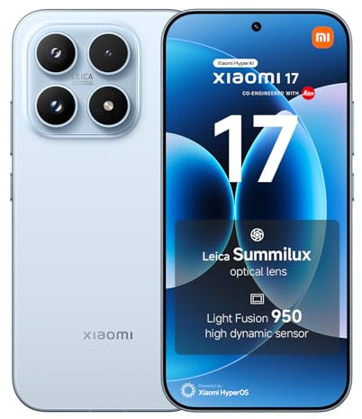 XIAOMI 17 Smartphone, 12GB RAM + 512GB Speicher, Leica Summilux Optik, Light Fusion 950 Bildsensor, 6330mAh Akku, HyperAI Handy mit Android, Ice Blau, 3 Jahre Garantie