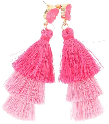 Pendientes Bohemios de Borlas Triple Capa 1 Par Aleación | Estilo Étnico Veraniego para Fiestas y Festivales, Diseño Ligero Hecho a Mano