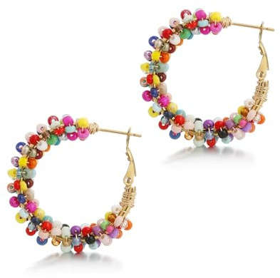 Konfetti Ohrringe, Bunte Perlen Ohrring, Regenbogen Ohrringes Damen, Bunte Ohrringe Karneval, Boho Ohrringes Damen, Karnevalsschmuck für Frau, Tochter, Mutter, Freundin (A)