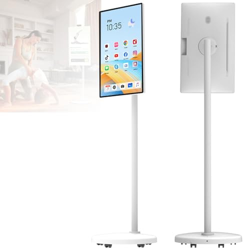 GwlThixion 24/32 Televisor Portátil Inteligente, con Ruedas, Pantalla táctil giratoria Completa, TV 1080P sobre Ruedas, Pantalla Bestie incorporada, Cámara Web De 13 MP 24in-4+64G