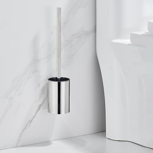 ASKLUND Klobürste Wandmontage Toilettenbürste WC Bürste WC Garnitur Edelstahl mit Halter ohne Bohren und Ersatzkopf Stehend/Hängend (Silber)