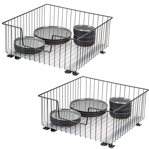 bremermann Skåpkorg, set om 2 st, 50 cm, bredd med hylla, kökslåda för eftermontering, fullt utdrag med teleskopskenor, perfekt för kök, badrum och sovrum av metall (svart)