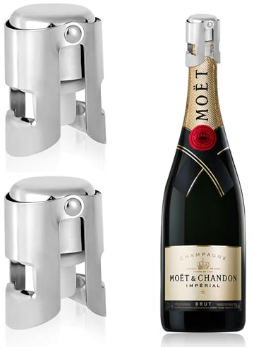2pcs Champagne Stoppers Stainless Steel Sparkling Wine Glass Bottle Save Sealer with Locking Clamp Leak-Proof Reusable Champagne Cork for Prosecco Cava Keep Bubbles Fresh