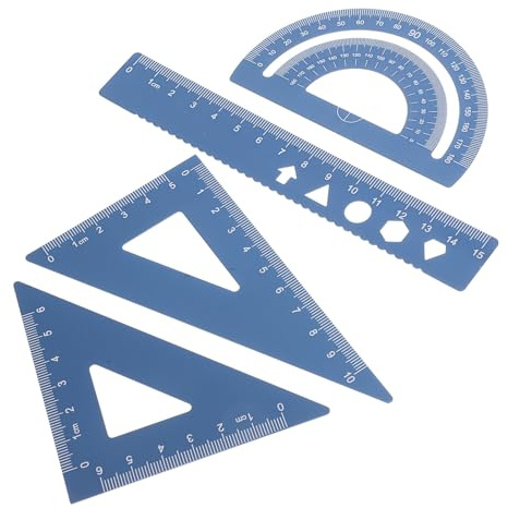 DIYEAH 4 Pezzi Set di Righelli in Lega di Alluminio Goniometro Geometrico e Squadra, Design Portatile e Misurazione Precisa per Studenti e Ingegneri a Scuola e Ufficio
