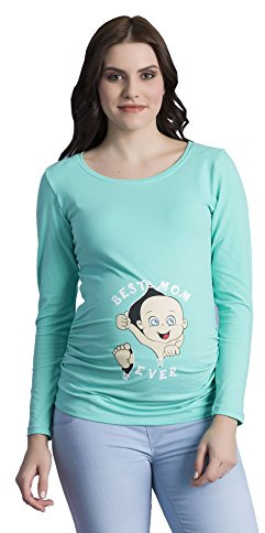 Best Mom Ever - Camiseta divertido estampada de Manga Larga Premamá para Mujer Embarazo Lactancia T-shirt (Turquesa, Large)