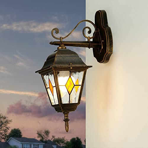 Licht-Erlebnisse Applique vintage Salzburg elegante color rame antico in stile Tiffany E27 H:32 cm arredamento e illuminazione da esterno per giardino terrazzo