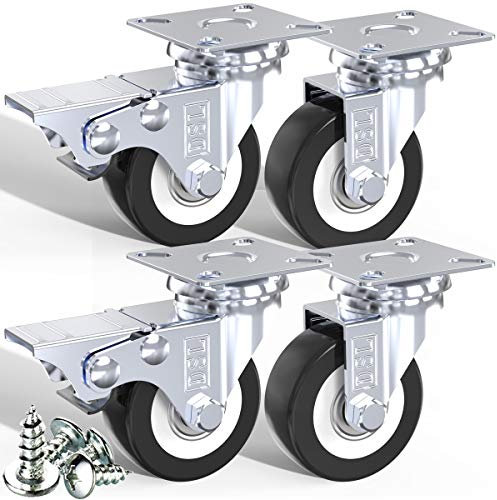 DSL Castor Wheels, Heavy Duty Castors 50mm, Caster Wheel Set of 4 Trolley Furniture Wheels - Double Bearing 2 Castor with 2 Braked Rubber up to 240KG + Free Fitting
