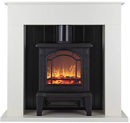 Warmlite WL45037W Ealing Electric Fireplace Suite with Adjustable Thermostat Control, 2 Heat Settings, 1800W, White