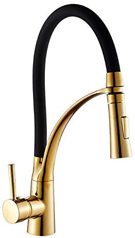 FHMING Mitigeur de cuisine extensible doré et noir avec douchette extractible, robinet de cuisine monocommande pivotant à 360° en laiton