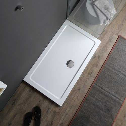 Kiamami Valentina Piatto Doccia Rettangolare Acrilico 120x70 cm Bianco | Spessore 4 cm, reversibile, installazione appoggio o filo pavimento, scarico 90 mm, antigraffio