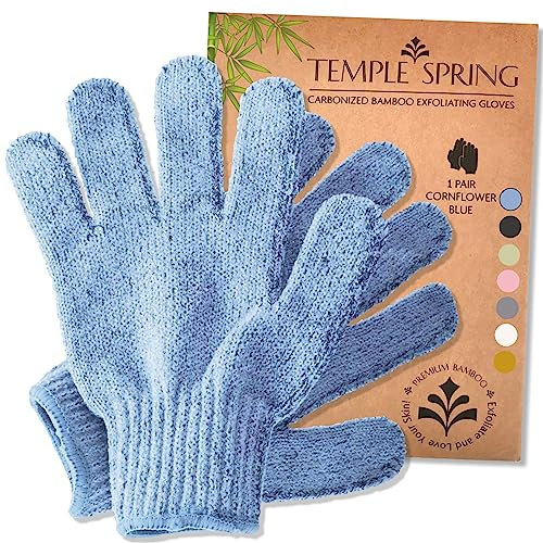 Temple Spring Guante Exfoliante Corporal, Exfoliante Cuerpo Esponja, Guante Autobronceador, Bambú Manoplas Baño, Exfoliating Glove - Azul Aciano