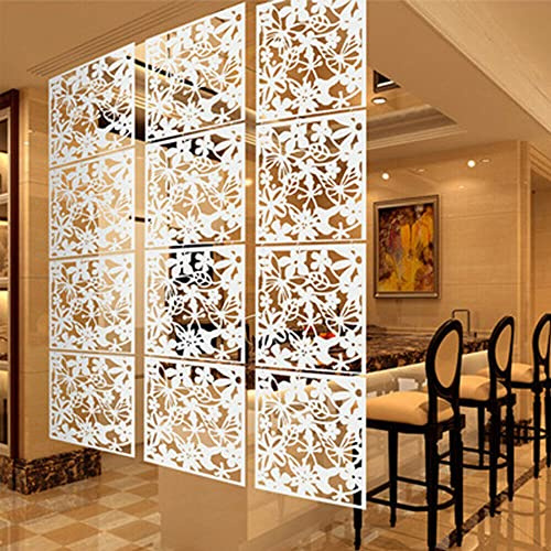 Cloison Murale Suspendue Moderne - Separateur de Pieces 12 Panneaux Décoratifs en PP avec Sculpture Ajourée, Diviseur d'Espace Multifonctionnel pour Salon/Chambre (Blanc, 40x40cm)