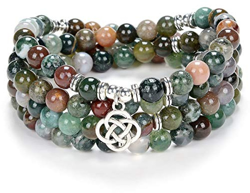 Celtic Gift Idéer 108 Mala Stone Beads Armband Kristallhalsband med Infinity Knot Lycka till