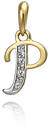 NKlaus Kettenanhänger Buchstabe P mit 3 Diamanten 333 Gelbgold 8 Karat bicolor Alphabet 9958
