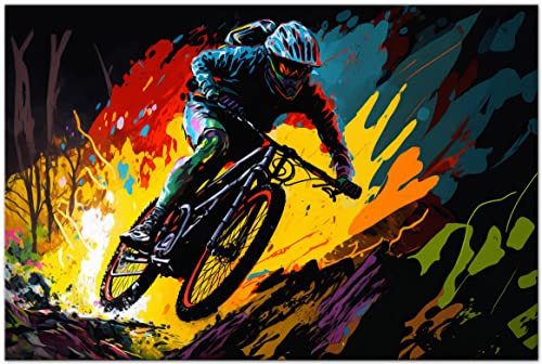 Printonia Leinwand-bild 120x80cm Fahrrad Rad MTB Mountainbike Abstrakt Radsport Art Bilder Dekoration Wandbild Kunstdruck