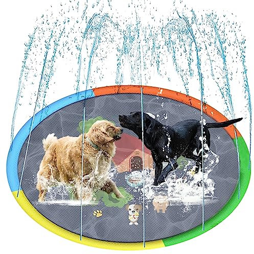 Hunde-Planschbecken groß – 170 cm faltbarer Hundepool Anti-Rutsch-Plansch-Pad für Hunde – verdicktes, langlebiges Spritzkissen, tragbarer Haustier-Outdoor-Garten-Hundesprinkler, Wasserspielzeug, C
