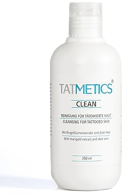 Tatmetics Clean 250 ml Reinigungs-Gel für tätowierte Haut Sanfte Säuberung und Pflege mit Aloe Vera Vegan