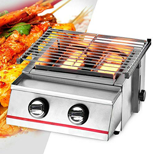 Barbecue à gaz portable, barbecue de table au propane, barbecue à 2 brûleurs, cuisinière en acier inoxydable, barbecue de camping/grill extérieur/grill domestique/petit barbecue à gaz LPC, parfait for