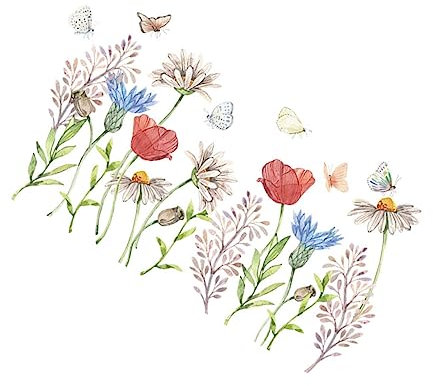 Mikikit 2sheets Decorative Flower Decal Wall Sticker for Living Tropical Green Plant Theme Wall Art