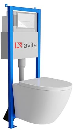 Lavita LAV 101 - Elemento da parete per WC 40 cm + parete sospesa per WC SOFI bianco, senza bordi + pannello di controllo LAV 200.3.1 bianco, set completo | cassetta di risciacquo da incasso | WC