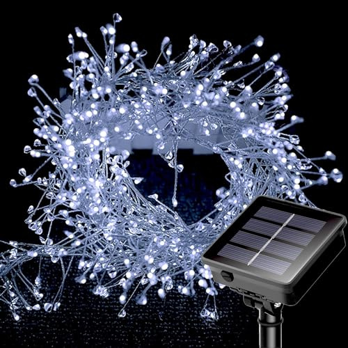 SHANJIA Solar Firecracker Lights, 26.25Ft 400 LED Waterproof Cluster Lights 8 Mode Copper Wire Cluster Fire Crackers Garland Fairy Lights Garden Wedding Christmas Party Decorations (White)