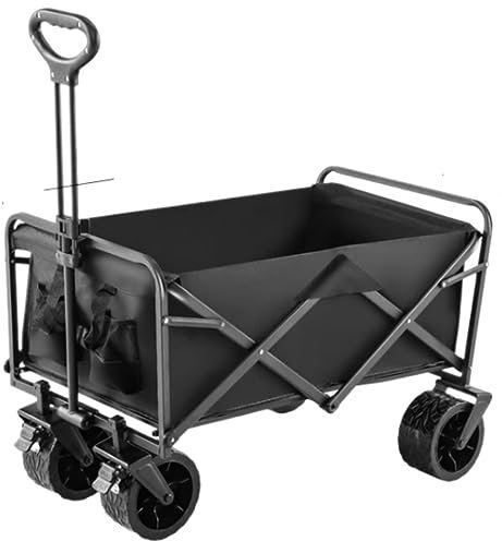 Faltbar Handwagen Bollerwagen Transportwagen Klappbarer Gartenwagen, Einkaufswagen Für Outdoor-Camping, Zugwagen Mit 4 Strandrädern Faltbollerwagen Faltwagen Strandwagen(C)