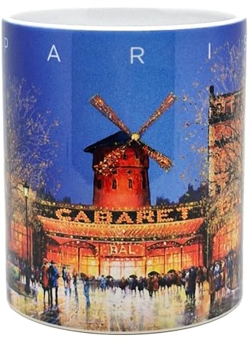 DESSAPT Arts - Paris et son Cabaret de Nuit par Guy DESSAPT - Mug Céramique 325 ml - Tasse-Cadeau Unique avec les Magnifiques Paysages Parisiens - Imprimé en France - Blanc Brillant