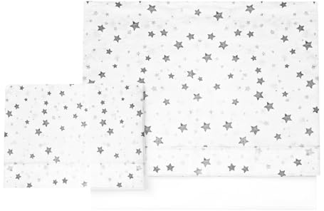 variouss Juego de Sábanas Cuna 60x120 100% algodón, Conjunto de Sábanas para bebé (Encimera + Bajera Ajustable con Elásticos + Funda Almohada) Estampado Estrellitas (Gris)
