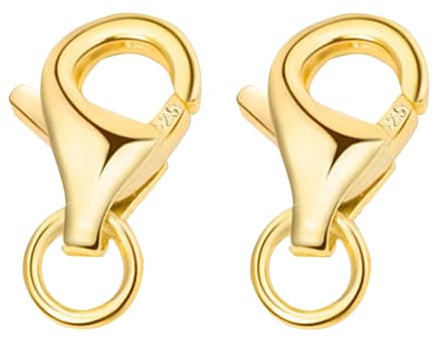 2 Stück 925 Sterling Silber Verschlüsse für Armbänder,Verschlüsse,kettenverschlüsse,Verschluss kette,Karabinerverschlüsse 9mm Karabiner 3.5mm Binderinge basteln DIY,armbandverschlüsse-Golden