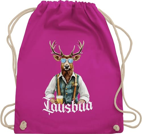 Turnbeutel Rucksack - Kompatibel mit Oktoberfest Tasche - Lausbua Lausbub Schlawiner Lauser Hirsch - Unisize - Fuchsia - trachtenrucksack bayrische trachtentaschen bayrisch oktoberfest-tasche bayern